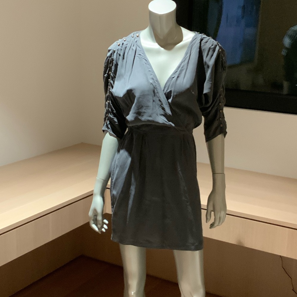 Cynthia Vincent Silk Gray Mini Dress